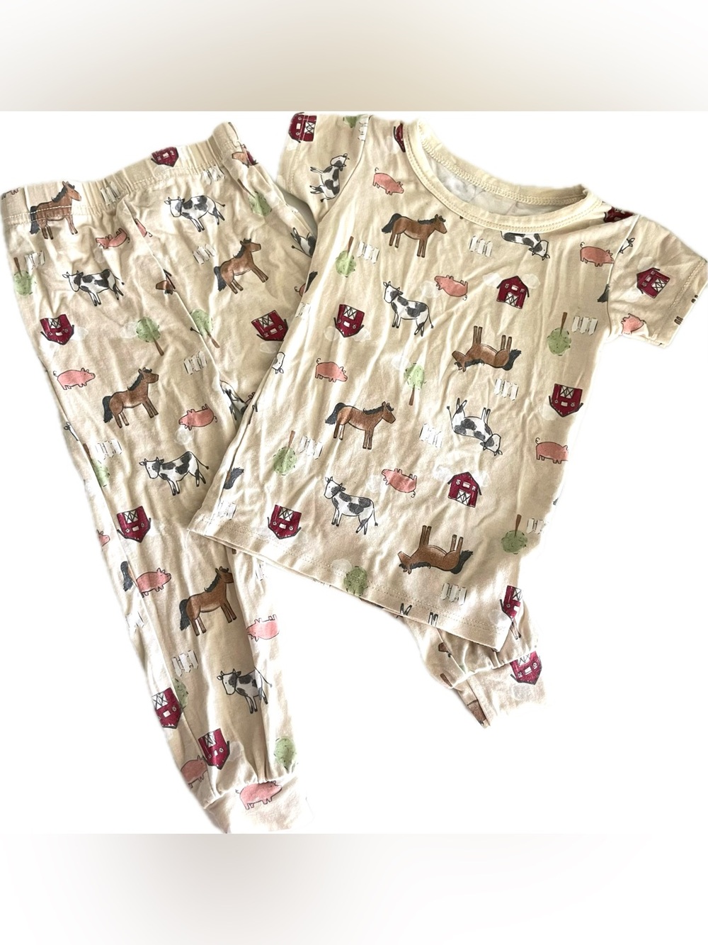 Milkberry brand farm-themed pajamas, cows, horses, pigs, and barns. Sz 18M